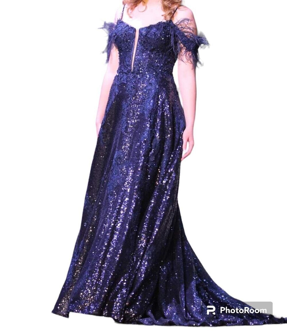 Sherri Hill 4 Dark Blue Fully Sequined Corset Back Pageant Dress Worn Once 55061
